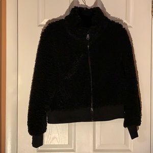 Zara black fuzzy bomber jacket medium zip up